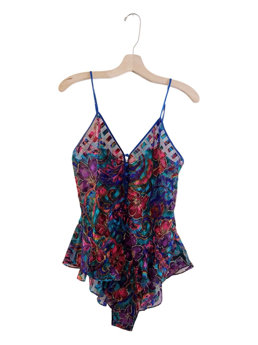 Vintage Victoria's Secret Gold Label Floral Velvet Burnout Teddy Brazilian
